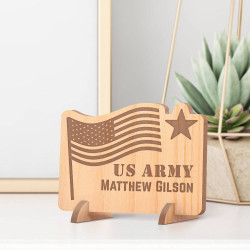 Personalized US Army Flag Wooden Military Gift Card