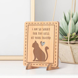Personalized Kitty I am Sorry for the Loss of Your Friend Wooden Memorial Card