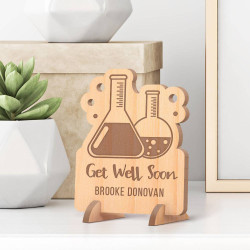 Personalized Get Well Soon Wooden Gift Card feat Lab Apparatus