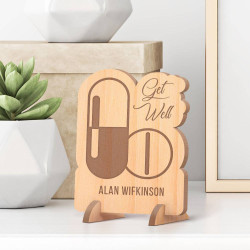 Personalized Get Well Soon Wooden Gift Card feat Tablets