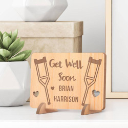 Personalized Get Well Soon Wooden Gift Card Card feat Crutches
