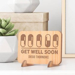 Personalized Get Well Soon Wooden Gift Card feat Pills