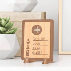 Personalized Get Well Soon Wooden Gift Card feat Lab Equipment
