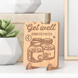 Personalized Get Well Soon Wooden Gift Card feat Medicine Jars