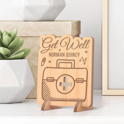 Personalized Get Well Soon Wooden Gift Card feat Doctor's Briefcase