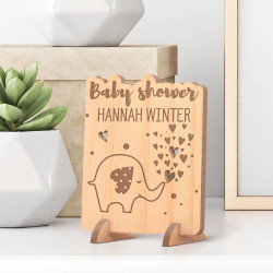 Personalized Baby Shower Wooden Gift Card feat Cute Baby Elephant