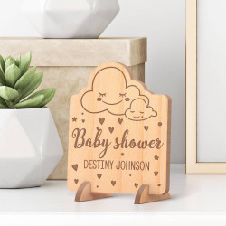 Personalized Baby Shower Wooden Gift Card feat Smiley Clouds