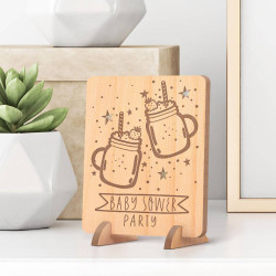 Personalized Baby Shower Party Wooden Gift Card feat Cocktail Mugs