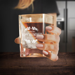 Personalized Whiskey Wedge Glass with Silicon Ice Form, Valentines Day Whiskey Glass