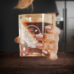 Personalized Birthday Whiskey Wedge Glass with Silicon Ice Form, Birth Month Whiskey Glass