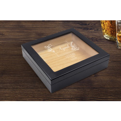 Personalized Birthday 20 Count Black Glass Top Cigar Humidor With Humidifier with Birth Month