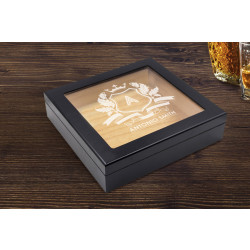 Personalized With Name and Initial 20 Count Black Glass Top Cigar Humidor With Humidifier