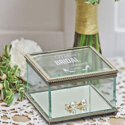 Personalized Bridal Shower Square Keepsake Glass Display Box with Hinged Cover