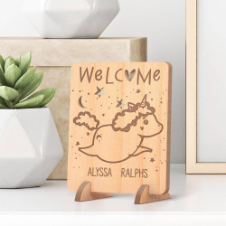Personalized Welcome Baby Shower Wooden Gift card feat Baby Sheep