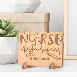 Personalized Nurse's Name Wooden Gift Card feat a Syringe