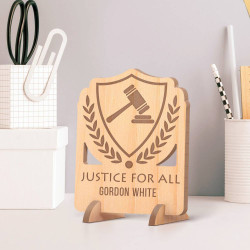 Personalized Justice for All Judges Wooden Gift Card feat a Gavel