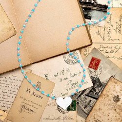 Reconstituted Turquoise Bead Necklace with Engravable Heart Tag