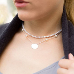 Personalized ID Tag Necklace with White Cultured Freshwater Pearls