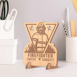 Personalized Firefighter’s Name Wooden Gift Card feat Fireman's Portrait