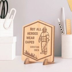 Personalized Not All Heroes Wear Capes Firefighter's Wooden Gift Card