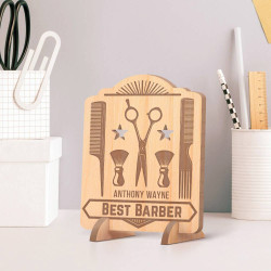 Personalized Best Barber’s Name Wooden Gift Card feat Barber Tools