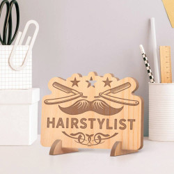 Personalized Hairstylist Wooden Gift Card feat Hair Tongs
