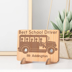Personalized Best School Driver's Name Wooden Gift Card feat School Bus