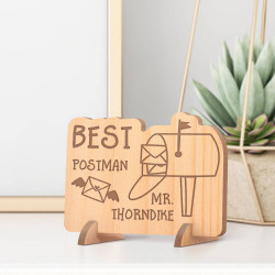 Personalized Best Postman's Name Wooden Card with Mail Box Detail