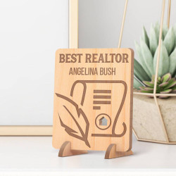 Personalized Best Realtor’s Name Wooden Gift card feat Office Files