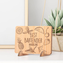 Personalized Best Bartender Wooden Card with Fruits' Detail