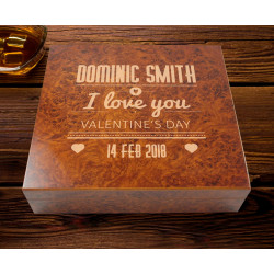 Luxurious Personalized Valentine's Day 20 Count Burl Cigar Humidor with Humidifier