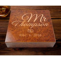 Luxurious Personalized Wedding 20 Count Burl Cigar Humidor with Humidifier