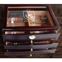 Personalized Birthday Dark Mahogany Glass Top Cigar Humidor With 3 Drawers with Zodiac Signs