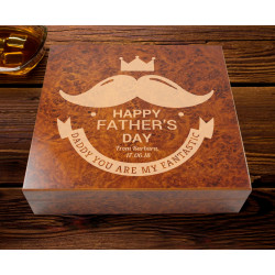 Luxurious Personalized Father's Day 20 Count Burl Cigar Humidor with Humidifier