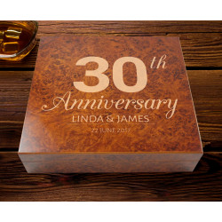 Luxurious Personalized Anniversary 20 Count Burl Cigar Humidor with Humidifier