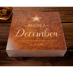 Luxurious Personalized Birthday 20 Count Burl Cigar Humidor with Humidifier with Birth Months