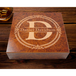 Luxurious Personalized With Name and Initial 20 Count Burl Cigar Humidor with Humidifier
