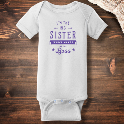 Personalized Big Sister The Boss Short Sleeve Baby Rib Bodysuit