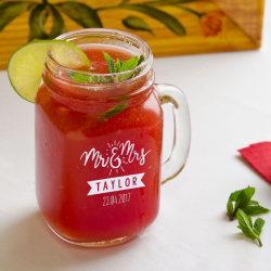 Personalized Wedding Mason Jar, Drinking Jar with Handle 16 oz