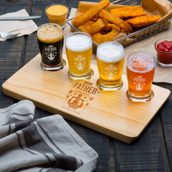 Personalized Happy Father's Day 4 Core Beer Flight Pub Taster Glasses Wood Sampler Tray
