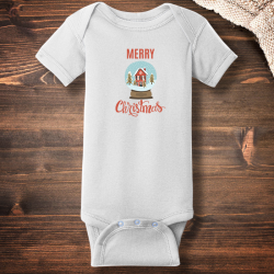 Personalized Merry Snowy Chrismtas Short Sleeve Baby Rib Bodysuit