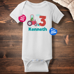 Personalized Birthday Boy Truck Short Sleeve Baby Rib Bodysuit