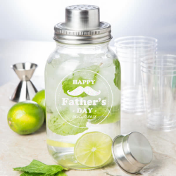 Personalized Happy Father's Day Glass Mason Jar Bar Shaker with Metal Top