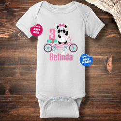 Personalized Panda Birthday Short Sleeve Baby Girl Rib Bodysuit