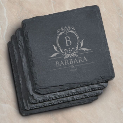 Personalized Name and Initial Set of 4 Square Slate Coasters