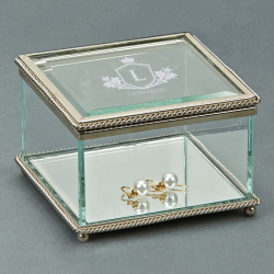 Personalized Name and Initial Square Keepsake Glass Display Box with Hinged Cover
