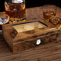 Personalized Birthday Addison 40 Ct Walnut Burl Gloss Finish Humidor with Zodiac Signs
