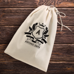 Personalized Name and Initial Natural Cotton Shoe Drawstring Bag