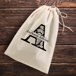 Personalized Natural Cotton Shoe Drawstring Bag with Initial and Name