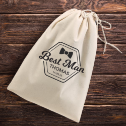 SET of 5 PRICE 6.25 x 5.5 Bags Drawstring Groomsmen and Best Man Canvas Bag with FREE Coasters #026427